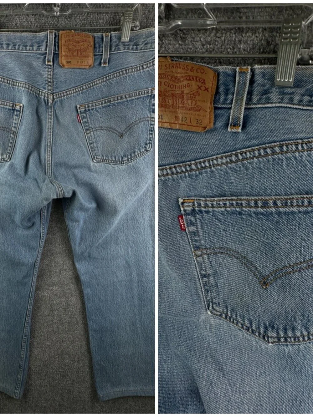 VTG Levi’s 501 Button Fly Denim Jeans Blue ACTL 38x27 Red Tab USA Classic Adult